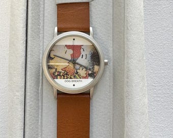 RARE SNOOPY by Everhart TM "Dog Breath" Unisex Watch with Tan Leather Band