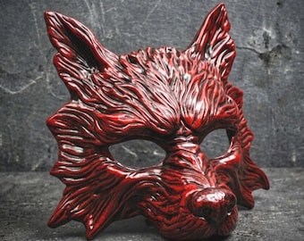 Bloody Red Wolf Masquerade Mask – Gothic Animal Cosplay Halloween Costume