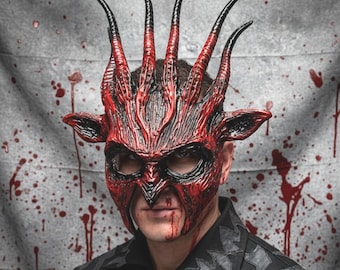 Red Masquerade Halloween Devil Mask | Horror Scary Fire Demon Horned Masquerade Gothic Satan Costume