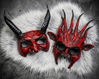 Devil Couple Masks | Bloody Horned Masquerade Cosplay, Spiked Halloween Costume Set