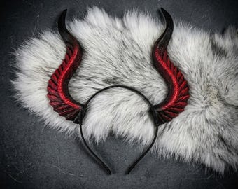 Red Black Ombre Horn Headband – Maleficent Fantasy Gothic Costume Accessory