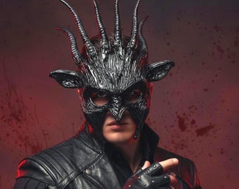 Black Demon Devil Halloween Masquerade | Scary Adult Costume Horns Mask Gothic Satan Face Cosplay