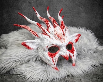 White Horned Demon Mask – Bloody Voodoo Horror Halloween Masquerade Costume