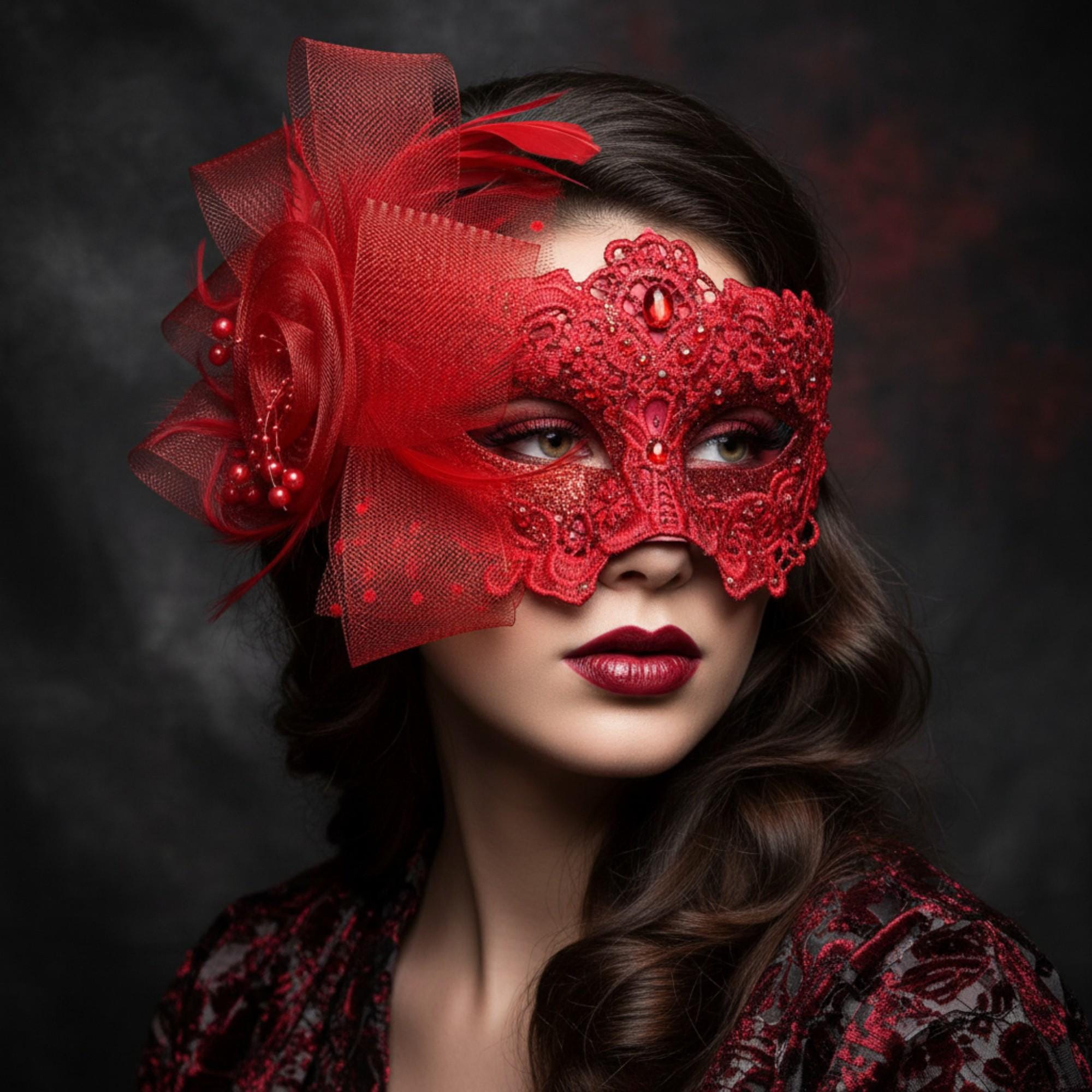 fitted lace wedding dress Couples Masquerade Masks Venetian Red
