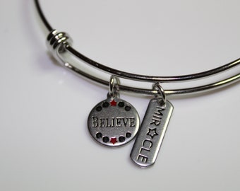 Stainless Steel Believe and Miracle Bracelet -Charm Bangle - Inspirational Gift - Charm Bracelets Personalized - healing bracelet