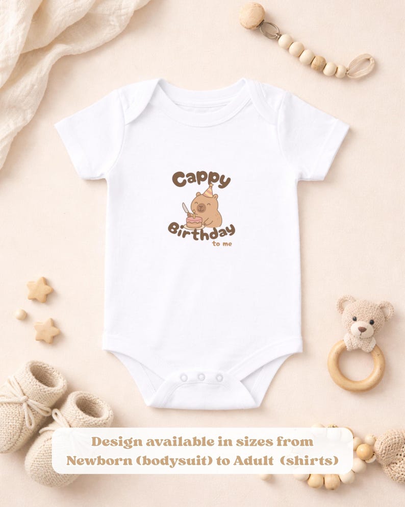 Capybara shirt: Cappy birthday to me shirt | Toddler Shirt 2T-5T | Youth Shirt S-XL | Adult birthday shirt unisex | Baby Birthday Bodysuit image 3