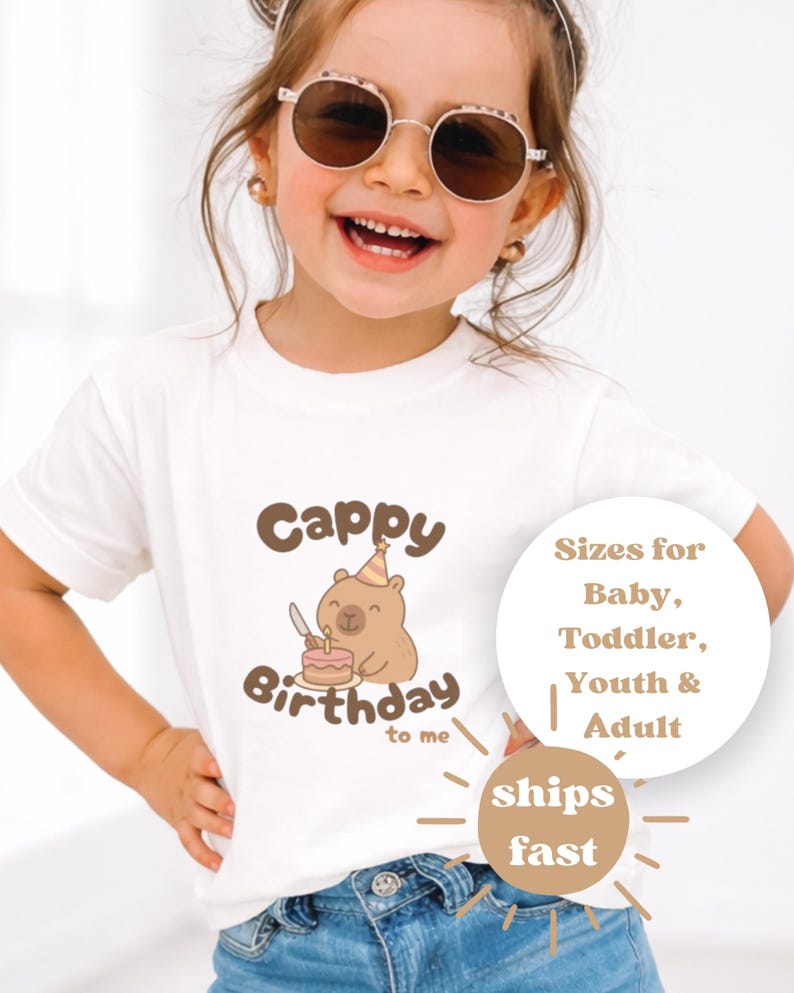 Capybara shirt: Cappy birthday to me shirt | Toddler Shirt 2T-5T | Youth Shirt S-XL | Adult birthday shirt unisex | Baby Birthday Bodysuit image 6
