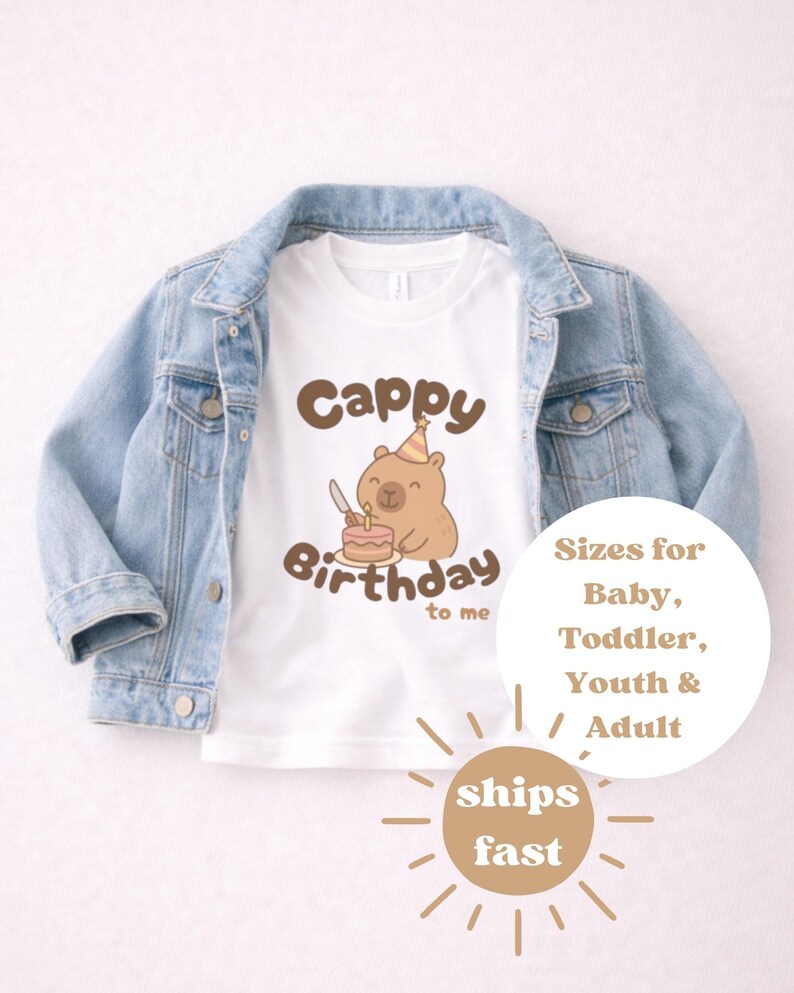 Capybara shirt: Cappy birthday to me shirt | Toddler Shirt 2T-5T | Youth Shirt S-XL | Adult birthday shirt unisex | Baby Birthday Bodysuit image 7