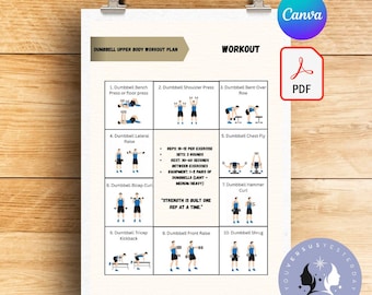 Plan de entrenamiento de la parte superior del cuerpo con mancuernas / Gimnasio en casa (Descarga digital)