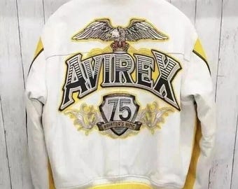 Handmade Vintage Avirex USA Icon Leather Bomber Jacket, Men's Cowhide Flight Jacket