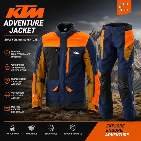 KTM Adventure Motorcycle Jacket – Waterproof CE Armor Riding Jacket, Off-Road Touring Biker Gear, Enduro ADV Motorbike Coat gift for rider.