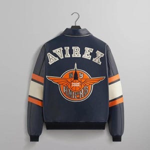 Veste universitaire en cuir Kith x Avirex New York Knicks, streetwear de collection en édition limitée, veste tendance faite main pour les fans de kith