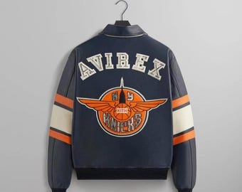 Chaqueta universitaria de cuero Kith x Avirex New York Knicks, edición limitada para coleccionistas, estilo urbano, chaqueta de moda hecha a mano para hombre y mujer