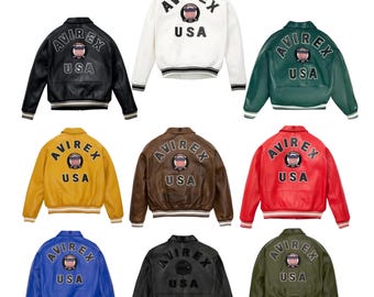 Chaqueta bomber de cuero Avirex USA Icon vintage hecha a mano, chaqueta de aviador para hombre y regalo para él.