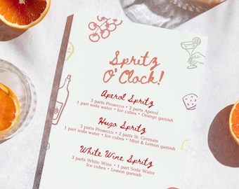 Bar Menu | Printable Cocktail Menu | Spritz Bar Decor | Digital Download