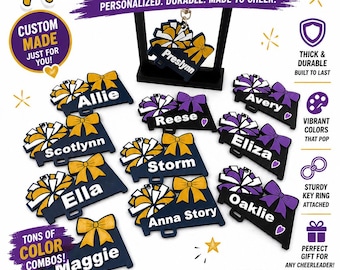 Personalized Cheerleading Name Keychains – School & Competitive Team Colors – Cheer Bag Tags - End of Season Gifts - Start of Season Present