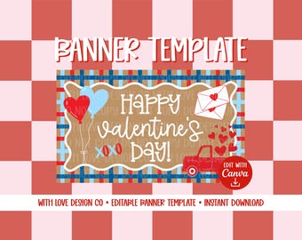 Boy Valentine's Day Banner Template Mockup | Valentine's Party | Toddler Kid Play Room Decor | Editable Canva Digital Download
