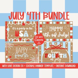 July 4th Banner Template Mockup Bundle | Fourth of July Decor | Happy Independence Day | Editable Canva Digital Download