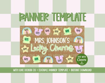 Classroom Lucky Charms Banner Template Mockup | St. Patrick's Day Theme | Teacher Bulletin Board Decor | Editable Canva Digital Download