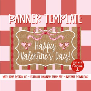 Happy Valentine's Day Banner Template Mockup | Valentine's Party Decor | Galentine's Coquette Theme | Editable Canva Digital Download image 1