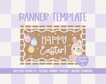 Happy Easter Banner Template Mockup | Easter Spring Decor Ideas | Editable Canva Digital Download