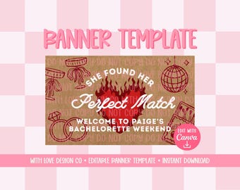 Perfect Match Banner Template Mockup | Bachelorette Weekend Event Decor | Wedding Party Theme | Editable Canva Digital Download