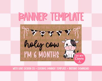 Holy Cow Birthday Banner Template Mockup | Birthday Party Event Decor | First Birthday Theme | Editable Canva Digital Download
