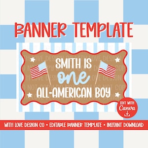 One All-American Boy Girl Banner Template Mockup | July 4th Birthday Theme | Fourth of July Party Decor | Editable Canva Digital Download
