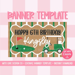 Golf Birthday Banner Template Mockup | Let's Par-Tee Theme | Boy Birthday Party Ideas | Editable Canva Digital Download
