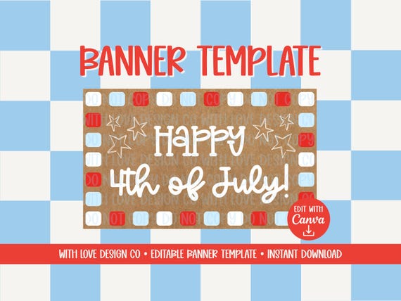 Happy 4th of July Banner Template Mockup | Happy Fourth Independence Day Decor Ideas | Editable Canva Digital Download