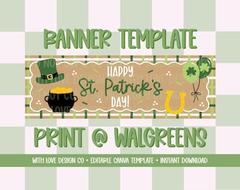 Printable St. Patrick's Day Banner Template | St. Patty's Day Party Decor | 72x24in Walgreens Print 2x6ft | Canva Digital Download