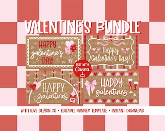 Valentine's Galentine's Banner Template Mockup Bundle | Valentine's Party Decor | Happy Valentine's Day | Editable Canva Digital Download