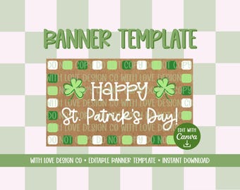 St. Patrick's Day Banner Template Mockup | St. Patty's Day Party Decor | Editable Canva Digital Download