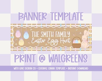 Printable Happy Easter Banner Template | Egg Hunt Decor for Family Church School | 72x24in Walgreens Print 2x6ft | Canva Digital Download