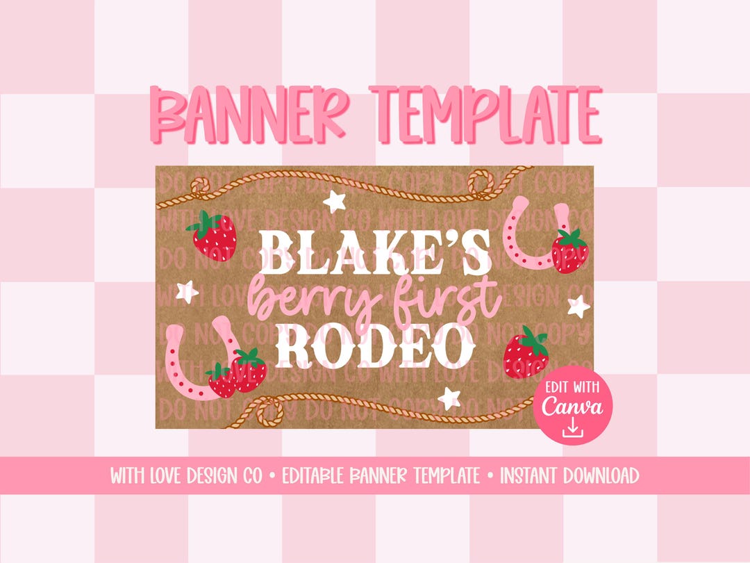 Berry First Rodeo Banner Template Mockup | Birthday Party Event Decor ...