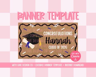 Graduation Banner Template Mockup | Class of 2026 Graduation Party | Editable Canva Digital Download