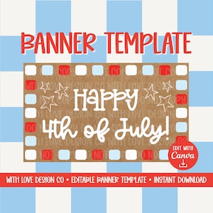 Happy 4th of July Banner Template Mockup | Happy Fourth Independence Day Decor Ideas | Editable Canva Digital Download image 1