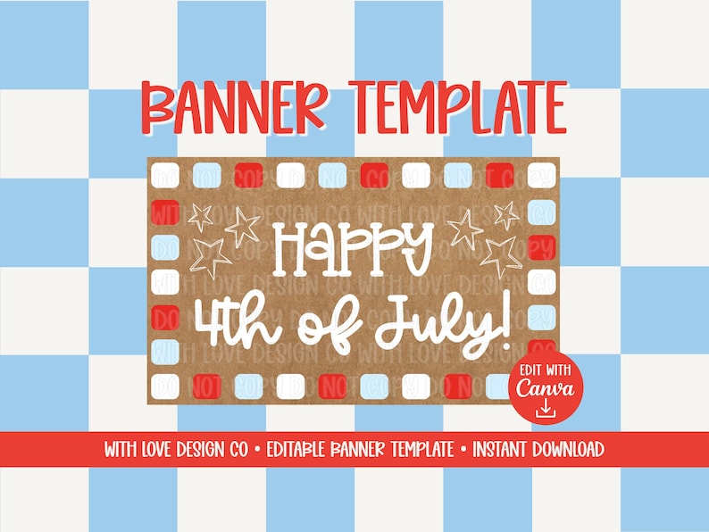 Happy 4th of July Banner Template Mockup | Happy Fourth Independence Day Decor Ideas | Editable Canva Digital Download image 1
