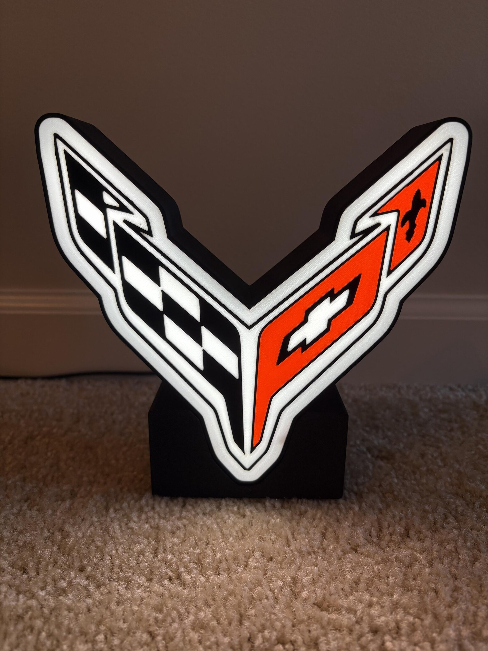 Corvette C8 Logo LED Lightbox Sign | 3D Printed | Man Cave Decor ...