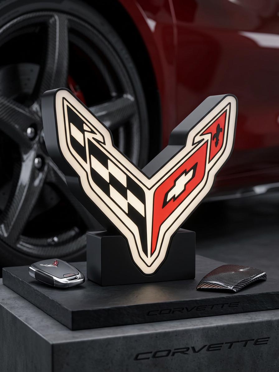 Corvette C8 Logo LED Lightbox Sign | 3D Printed | Man Cave Decor ...