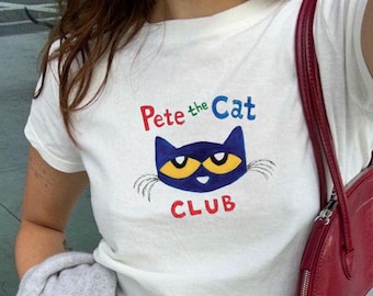 Y2K Pete the Cat Club Shirt - Children's Nostalgia Merch, Trendy tee, Coquette, Vintage Design, Graphic Shirt Crop, Coquette, Vintage Design