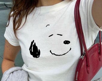 Y2K Snoopy Inspired Baby Tee - Cute Beagle Graphic Tee, Y2K Baby Tee, Vintage Aesthetic Crop Top, Pinterest Style Shirt