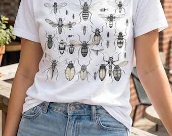 Vintage Entomology Insect Illustration T-Shirt | Bee Ant Beetle Pattern