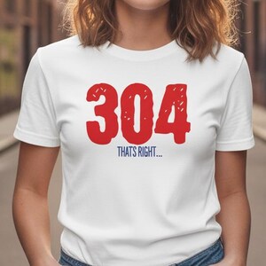 304 Number Graphic T-Shirt | Red Vintage Numbers, Minimal Text Tee