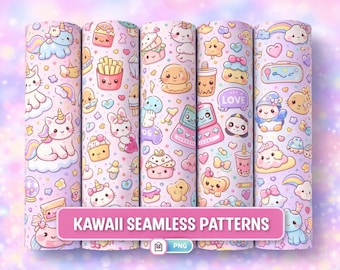 Kawaii Seamless Pattern Bundle |Pastel Digital Paper | Sublimation PNG | Tumblers Fabric Scrapbooking | Commercial Use