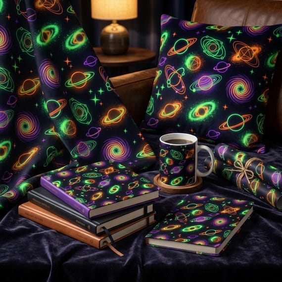 80s Retro Neon Arcade Carpet Seamless Pattern Digital Gaming Floor