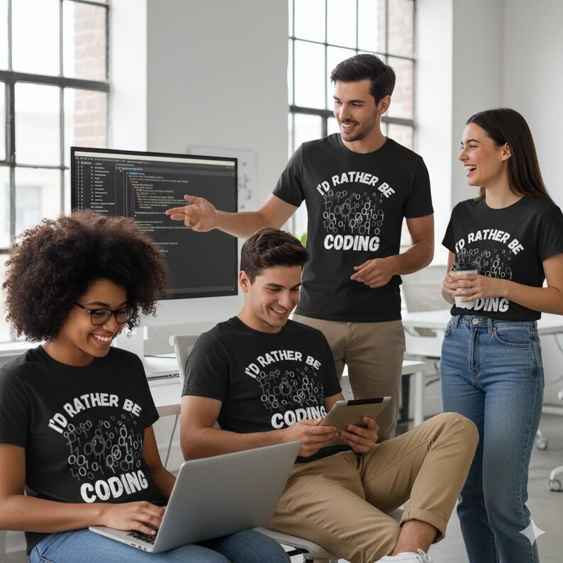 I'd Rather Be Coding Binary Code Graphic T-shirt | Programmer Tee image 3