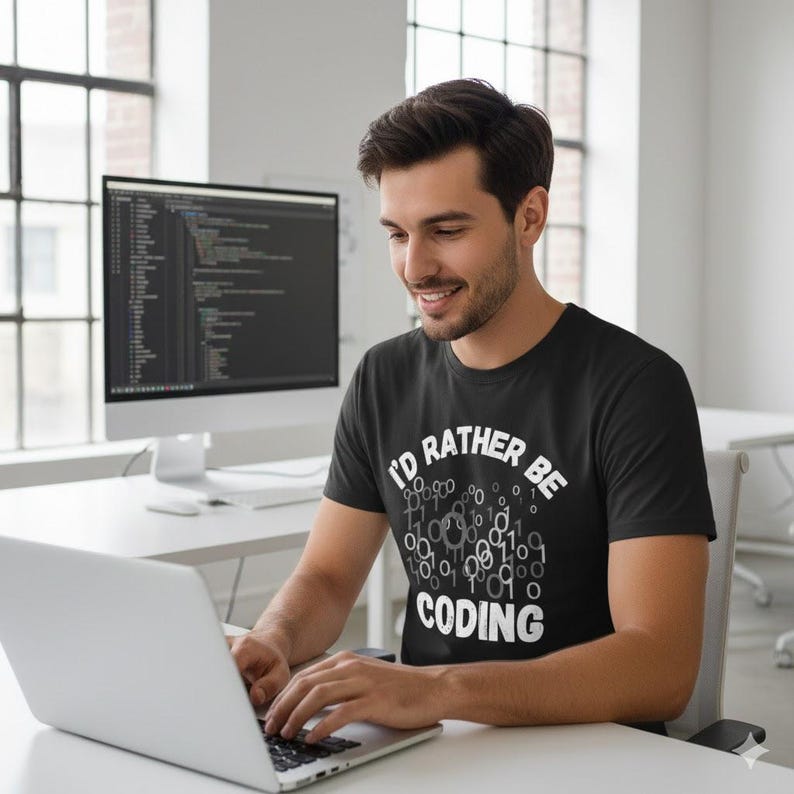 I'd Rather Be Coding Binary Code Graphic T-shirt | Programmer Tee image 1