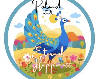 2026 Eternal Happiness JW Convention Circle Sticker Label Button English Poland Warsaw Peacock