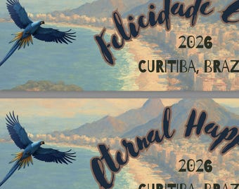 2026 Eternal Happiness JW Convention Bookmark English and Portuguese Curitiba Brazil Blue Parrot